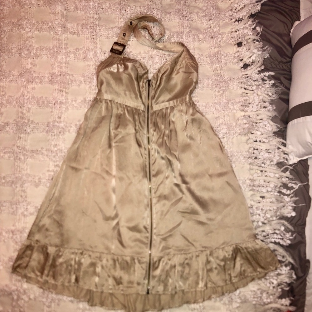 Tan Satin Buckle Dress